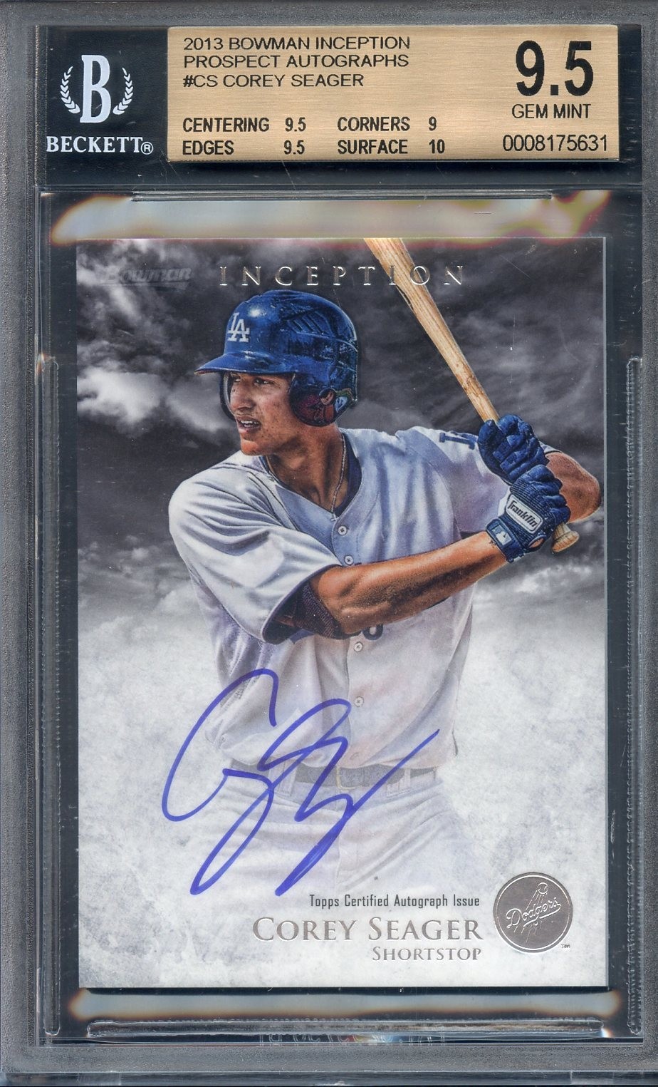 2013 Bowman Inception Corey Seager RC Auto BGS 9.5 Los Angeles Dodgers 5631 view 1