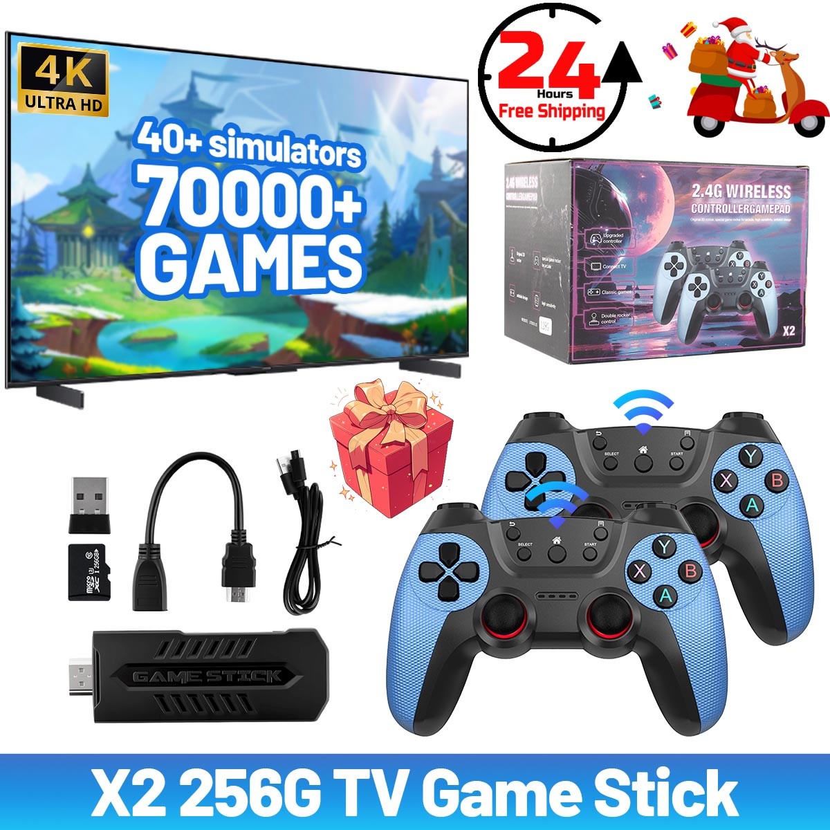 70000+ 256G Retro Games Video Game Console TV Stick 4K HDMI Wireless Controller