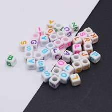 250 Assorted Color in white Alphabet Letter Acrylic Cube Pony Beads 6X6mm 0.24"