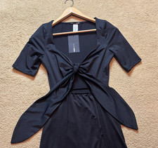 NWT Fashion Nova Short Sleeve Tie Front Cut Out Belly Midriff Black Maxi Dress S
