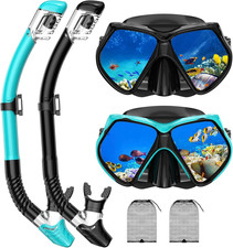 Snorkeling Gear for Adults, Snorkel Set Scuba Diving mask Black Green