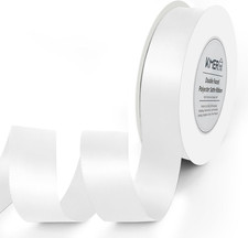 Double Face White Satin Ribbon 1 Inch X 25 Yards Polyester White Ribbon for Wedd
