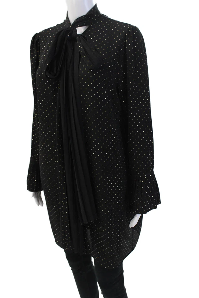 Blusa Michael Michael Kors para mujer manchada con botones negra dorada talla grande Foto 2 de 4