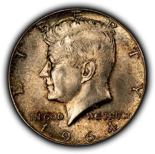 1964 50c Kennedy Half Dollar - Neon Accent Toning - BU - SKU-H3660