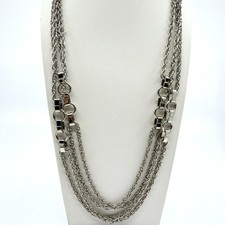 Vintage Multi Strand Silver Tone Chain Necklace Chunky Retro Layered Statement