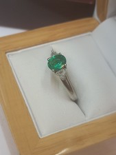 Platinum RHAPSODY Emerald & Diamond Ring Size N 1/2