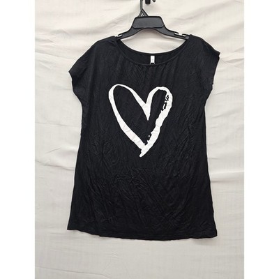 HALIFE Womens Heart Graphic T-Shirt Black Rayon Blend Casual Size Large