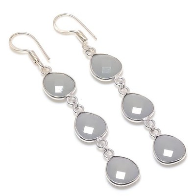 Natürlicher Schlamm Chalzedon Edelstein 925 Sterlingsilber Geschenk Ohrring 2,60'' Geschenk B851