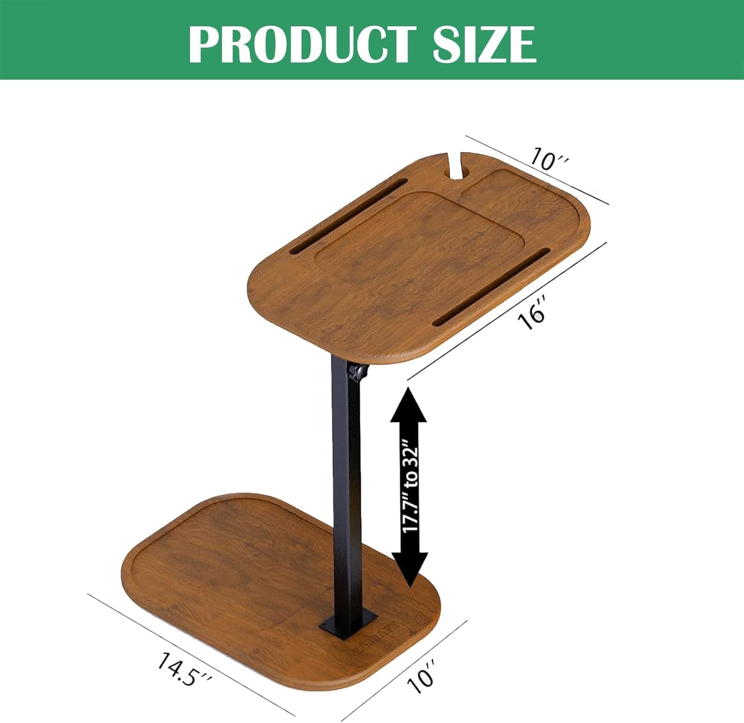 ZUJJAFY Wood C Shaped End Table for Couch Arm, Small Sofa Side Brown 