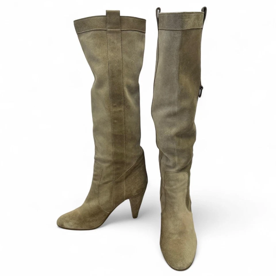 Fornarina Italian Slouchy Tan Taupe Suede Heeled Knee-High Boots (Size 40)  Gor - Image 3 of 4