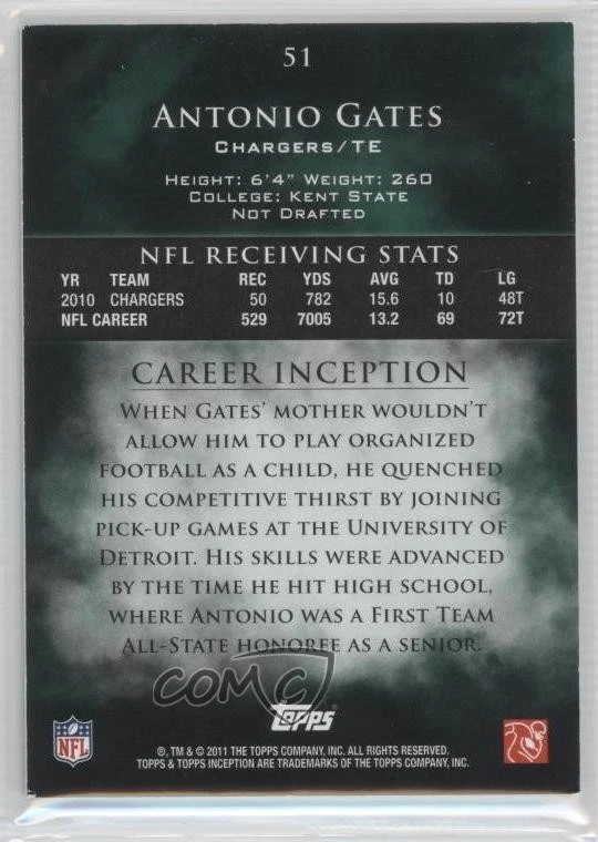 2011 Topps Inception Green /75 Antonio Gates #51 - Image 2 of 2