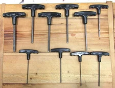 Vintage SET OF 10 Vaco hex head T-handle 6 inch hex keys with stand