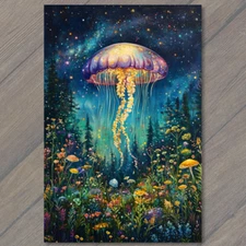Art Print  Jellyfish Glowing Stars Underwater Night Ocean Fantasy Art Nature
