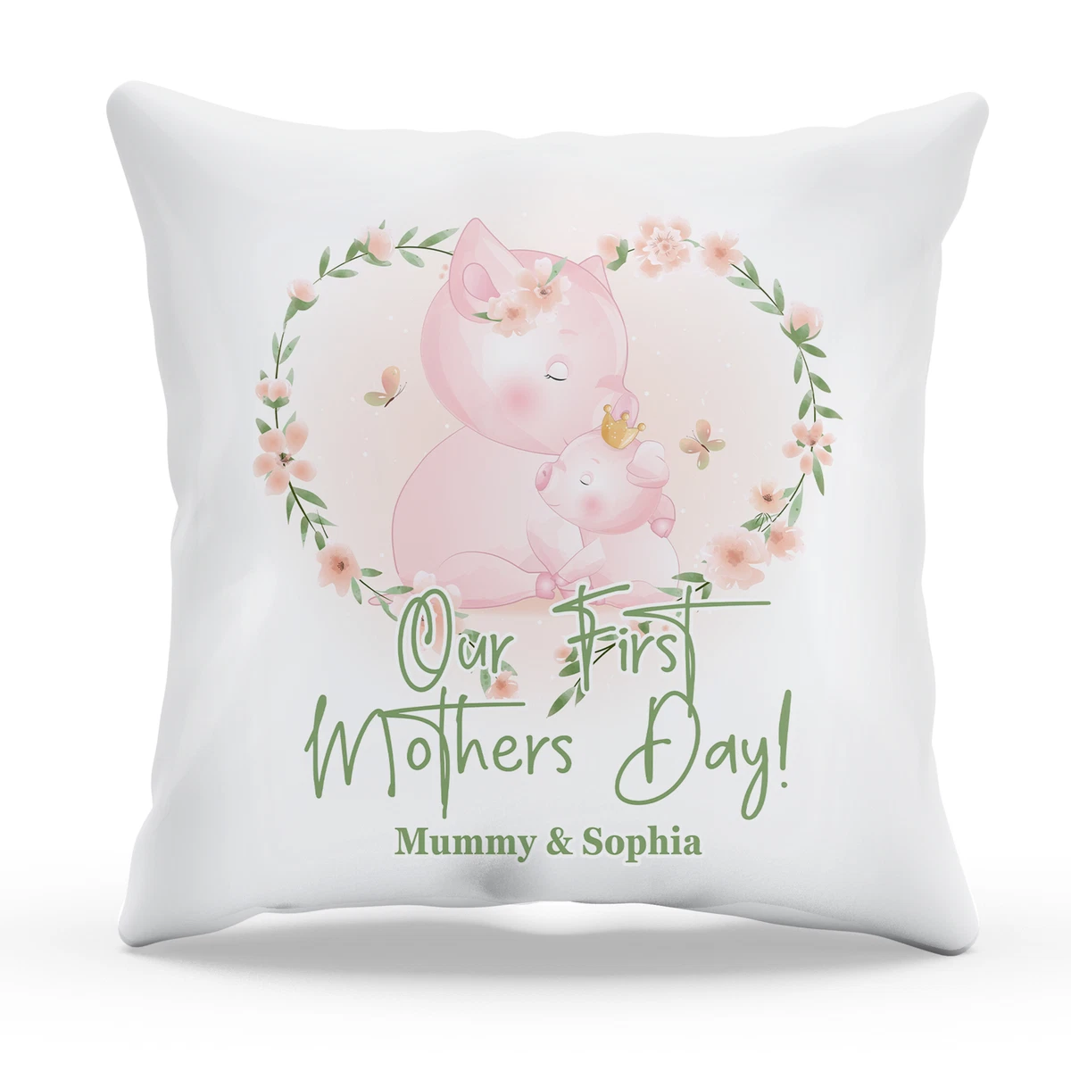 Our First Mothers Day Piglet Cotton Cushion Personalised Gift