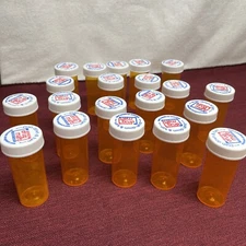 Lot of 20 Amber Empty Pill Rx Bottles Plastic 13 dram Storage Prescription Clean