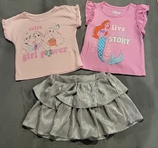 Disney Princess Outfit 3 Piece Size 5 Shirts Skirt Pink Silver small Stain 
