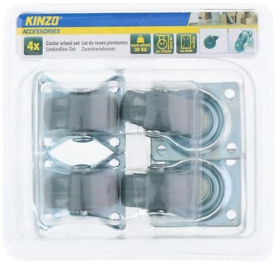 KINZO Swivel Castor Wheels Fixed 4 Small 40mm Caster Cart Trolley Dolley Furniture