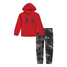 UNDER ARMOUR Boy Big Logo Hoodie  Splice Dye Joggers Set  RED/BLACK - 4  NWT