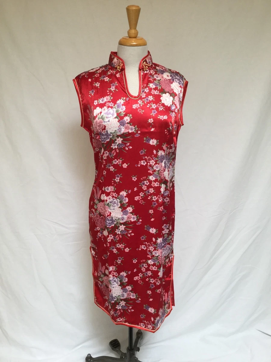 Red floral shop silk dress