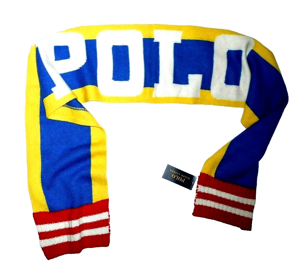 Polo Ralph Lauren Unisex Colorblock Tejido Invierno Logo Bufanda - Amarillo, Azul, Rojo Foto 2 de 4