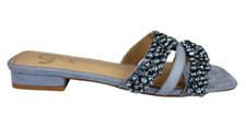 GOLD  GOLD GK202 SLIPPERS SLIP ON SHOES WOMEN STONES FAUX LEATHER BLUE