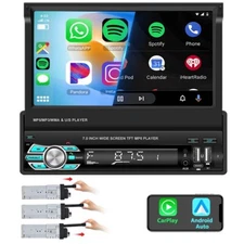 7" 1 Din Wireless Carplay Android Auto Car Radio Flip Out MP5 Player Mirror Link