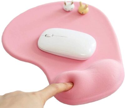 MEGREZ Gel Mouse & Keyboard Wrist Rest Set - Ergonomic Cooling Gel Pad With Non-Slip Base - Pink Color