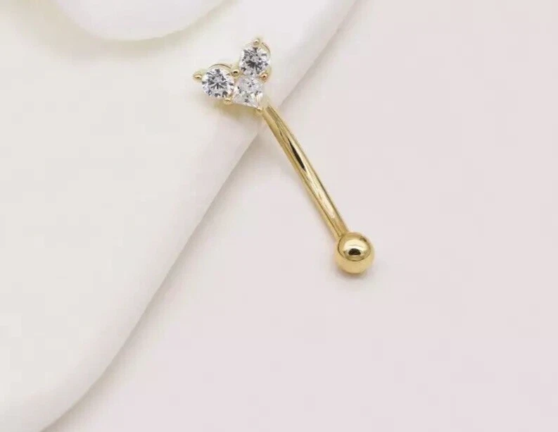 Pendiente piercing ceja torre corazón barra curva anillo enchapado en oro amarillo micro 14K Foto 2 de 4