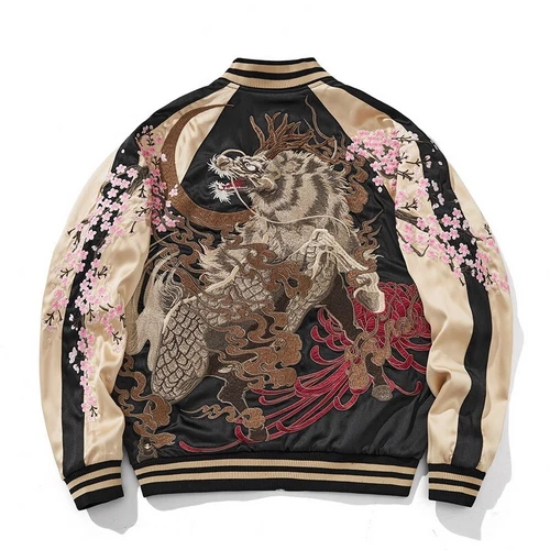 Herren Sukajan Wende Souvenir Jacke japanisches Muster Stickerei Kirin Sakura - Bild 37 von 47