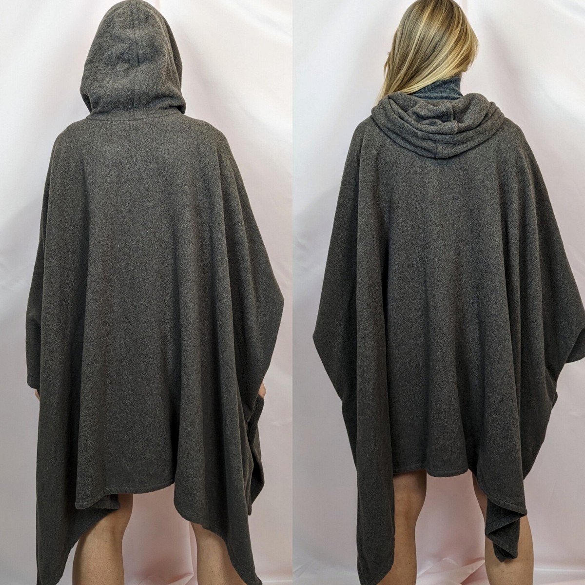 90s wool blend cosy warm hooded poncho style cape coat casual 