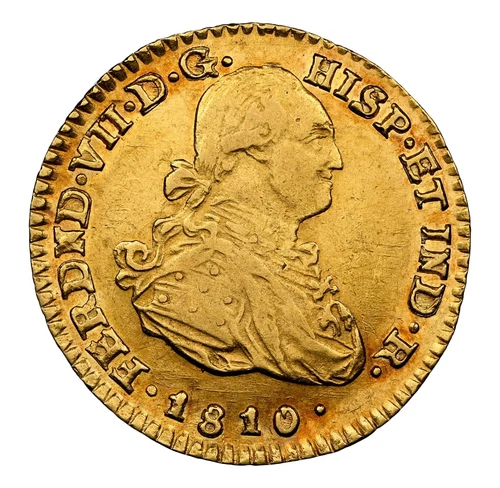 1810, Colombia, Ferdinand VII. Gold 1 Escudo Coin w. Father´s Bust! NGC AU-53!