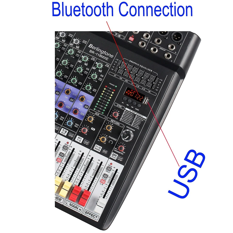 Berlingtone BR-118MX, Professional 8 - Channel Bluetooth Studio Audio Mixer, USB - Image 4 of 4