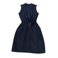 Elie tahari halley faux wrap v neck black dress small size