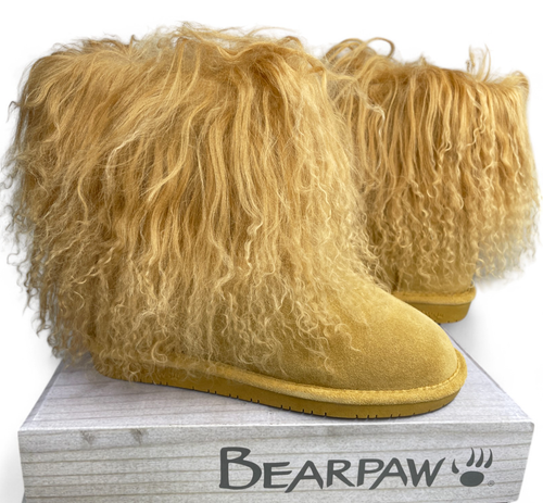 Bearpaw Boo Tan Shearling Wool Lined Curly Lamb Fur Mongolian Sherpa Boots 7