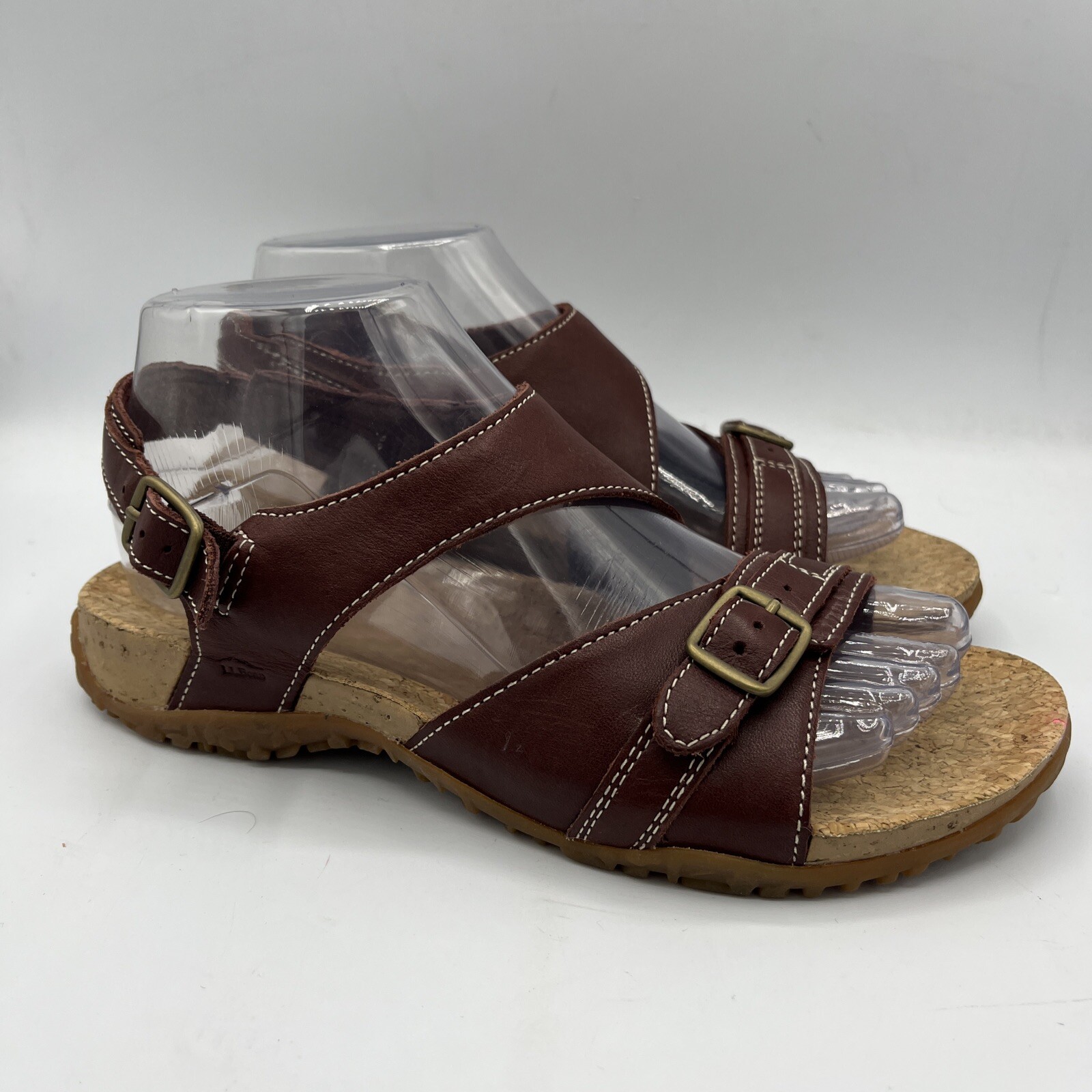 APL Sandali LL Bean pelle donna tg 7 marroni cinturino regolabile fibbia comodi