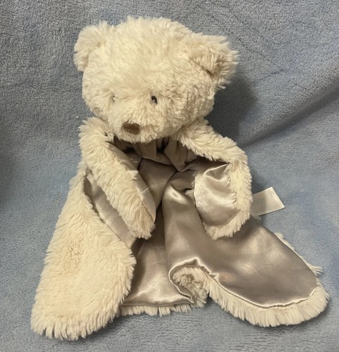 Gund Edgehill Off White Bear Plush Baby Lovey Security Blanket Nunu Gray Satin - Picture 6 of 12