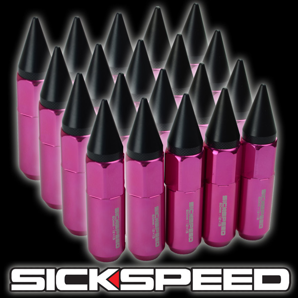 SICKSPEED 20 PC PINK/BLACK SPIKED EXTENDED 60MM LUG NUTS WHEELS/RIMS 1