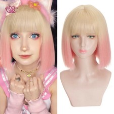 Peluca corta recta rubia a rosa bob con flequillo cabello sintético peluca a prueba de calor