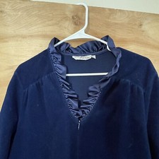 Vintage Correlations JCPenney Velour Blue Robe Women's Large Ruffle Loungewear