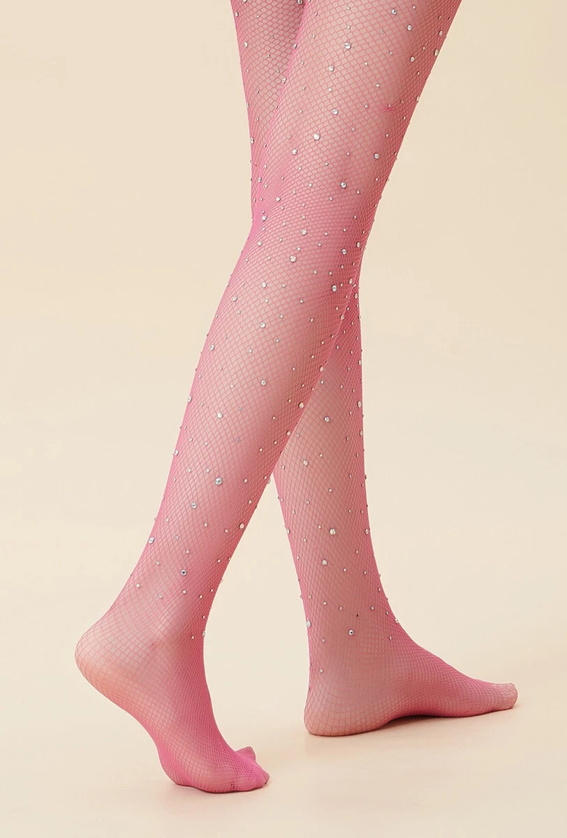 Rhinestone diamante sparkle crystal Baby Pink Fishnet tights