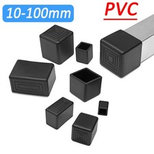 Square Rubber End Caps Plugs Furniture Feet Table Chair Leg Tube Protectors Blac