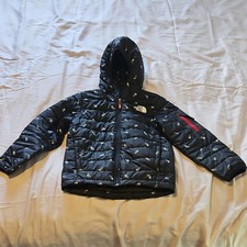 The North Face Boys Black Hooded Puffer Jacket Full Zip Logo Size M 10