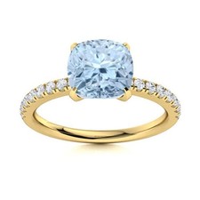 925 Silver Aquamarine Gemstone Birthday Solitaire with Accents Ring Jewelry