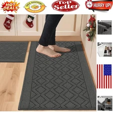 Durable & Washable Kitchen Rug Mats – 2-Piece Anti-Slip Grey Runner Set