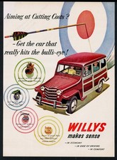 1951 Willys Jeep Station Wagon archery target arrow art vintage print ad
