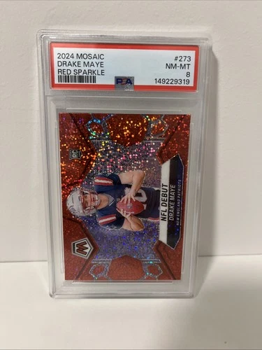 2024 Mosaic Drake Maye Red Sparkle PSA 8