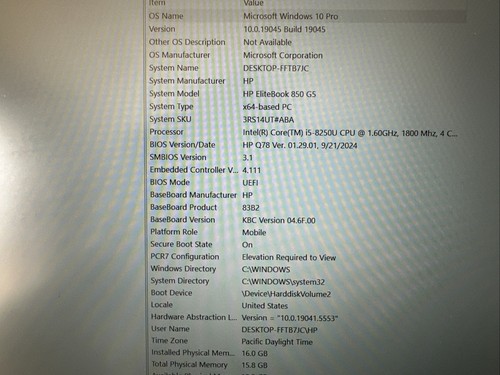 HP EliteBook 850 G5 15.6" i5 1.60GHZ 16GB 256GB SSD