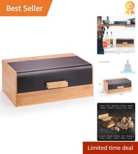 Black Bamboo Bread Bin with Hinged Lid - Modern Kitchen Storage, 36x22x14cm