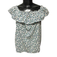 XS Loft Womens Ruffle Floral Linen Blend Womens Shirt Off Shoulder