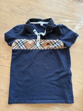 Burberry Boys Navy Blue Nova Check Polo Shirt Size 14Y 164cm Authentic Cotton